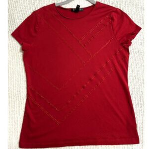Lauren Ralph Lauren Red Sequin Trim Top M | Minimalist Chic Holiday Elegant